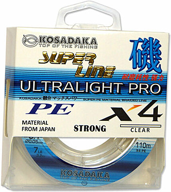 Леска плетен. SUPER LINE PE X4 Ultralight Pro 110м 0,05мм 3,2кг цв.прозрачн. (Kosadaka)