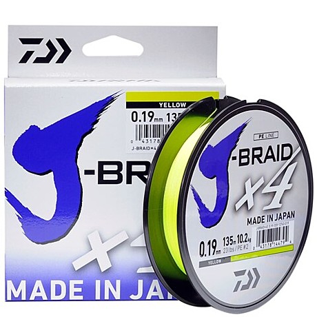 Шнур плетеный Daiwa J-Braid X4 Dark  135м, 0,21мм. желтая.