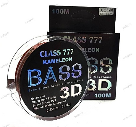 Леска BASS CLASS 777 Kameleon 3D 100м. 0,25мм. test 13.12kg
